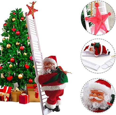 Електрично качување по скалила јаже Санта Клаус кукла Божиќна фигура украс Дедо Мраз и качување по дрво до дрво