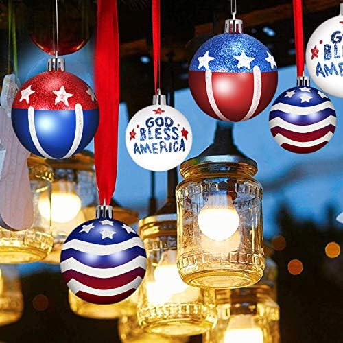 24 парчиња божиќни украси за топка патриотска топка што виси приврзоци на 4 -ти јули украс виси топка за САД со тематска забава