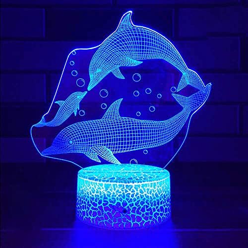 Jinnwell 3D Dolphin Fish Night Light LAMP илузија 7 во боја Промена на допир прекинувач Табела за декорација на ламби за декорација