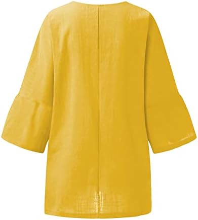 Врвови за женски постелнина, симпатична графичка печатење екипаж 3/4 ракави облечени постелнини блузи цветни врвови за жени