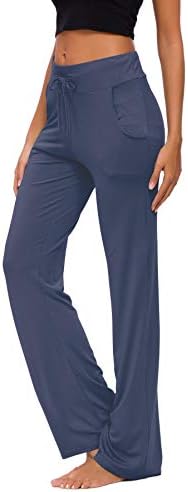 Женски јога панталони со џебови со права нозе лабава удобна модална салон за влечење што работи долги активни обични џемпери