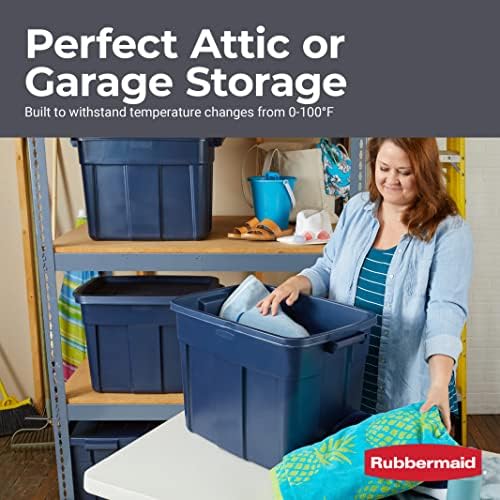 Rubbermaide Roughtneck 18 галон складирање, пакет од 6, издржливи контејнери за складирање со капаци со капаци, пластични канти за