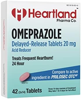 Heartland Pharma Omeprazole 20mg одложено ослободување на киселина таблета за редуктор на киселина