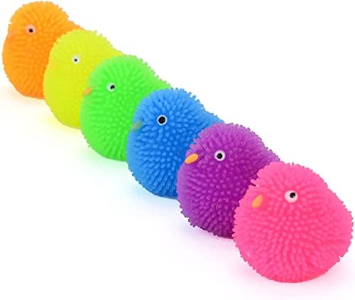 Подмафри топки за деца - играчки за пилешко пуфери за деца 1,75 инчи - Велигденски полнила за јајца - животни од пуфери 24 парчиња - шилести