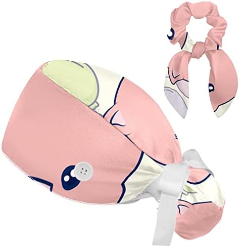 Симпатична розова свиња со шарен балон работно капаче со копче и џемпери прилагодлива унисекс вратоврска на медицинска сестра хируршка капа