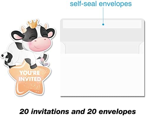 20 Крава Роденден Покани Со Пликови Двострани Фарма Крава Облик Пополни Покани Покани
