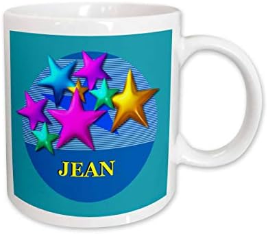 3дорозни живописни обоени starsвезди на сина позадина персонализирана со името Jeanан, керамичка кригла, 11-Оз