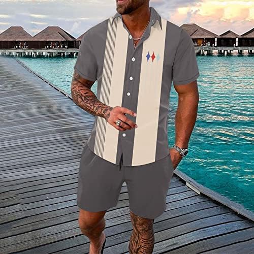 2 парчиња облека Облеки за мажи со кратки ракави цветни хавајски кошула и кратки комплети 3Д печати мускулни маици на хаваи