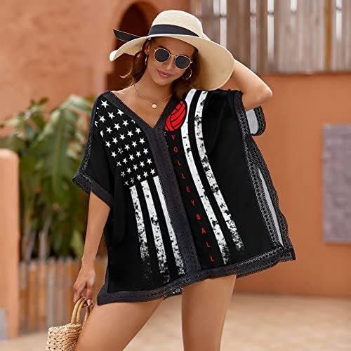 Бајкутуан Одбојка Американско Знаме Женска Облека За Плажа Бикини Костим За Капење Плажа Пливање Прикривање Фустан Печатење