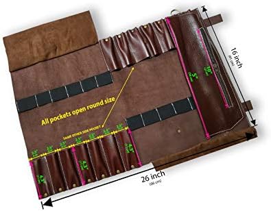 ПРОФЕСИОНАЛЕН ГОТВАЧ Лесен Оригинален Премиум Антички Кафеав Кожен Готвач Нож Торба/Нож Ролна 14 Џебови Простор *КБ07