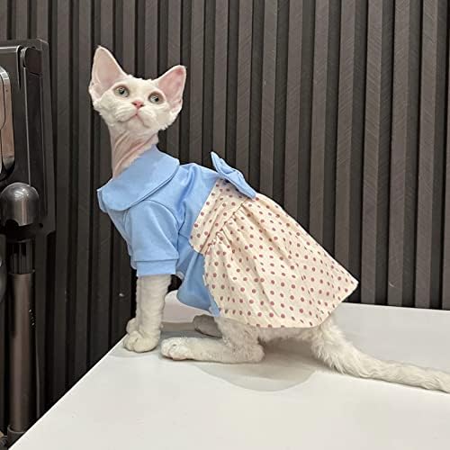 Сфинкс без влакна облека за мачки пролет симпатична полко-точка лак кошули здолниште за спојување Дизајн мачиња кошули, предвремено копче
