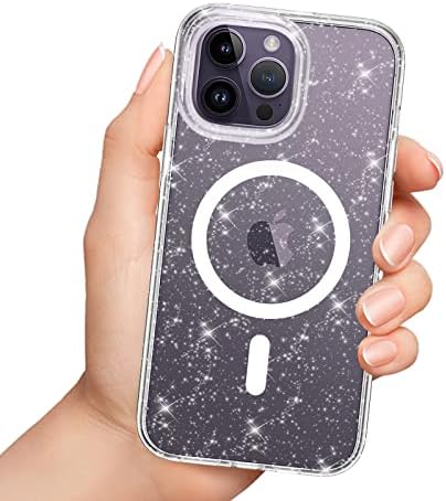 Meshine Magnetic за Iphone 14 Pro Max Случај Јасен Сјај [Компатибилен Со MagSafe], [со 2 Заштитник На Екранот], Кристално Отпорен