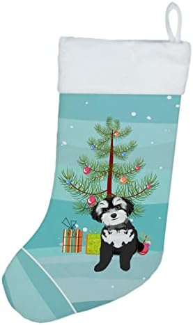 Богатства на Каролина WDK3165CS SHIH-TZU црно-бело 2 Божиќно Божиќно порибување, камин виси чорапи Божиќна сезона забава Декорации