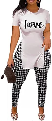 Ksotutm Облека со две парчиња за жени печатени сплит и панталони со високи половини за каросерија, костуми за поставување пот.
