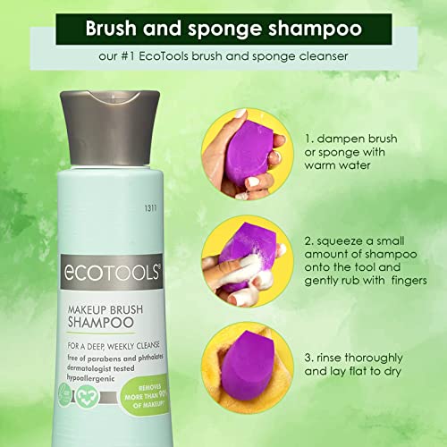 Ecotools суровоста бесплатно и еколошки шампон за чистење четки за шминка, 6 унца; Измијте ја површинската шминка, маслото и нечистотиите