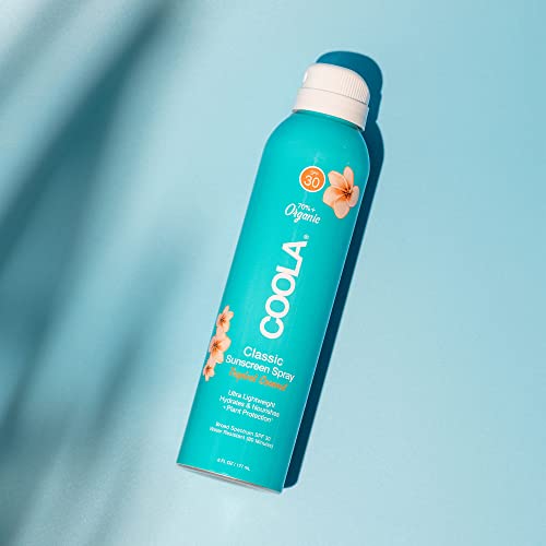 Coola Organic Sunscreen SPF 30 Sunblock Spray, дерматологот тестираше нега на кожата за дневна заштита, веган и глутен, тропски