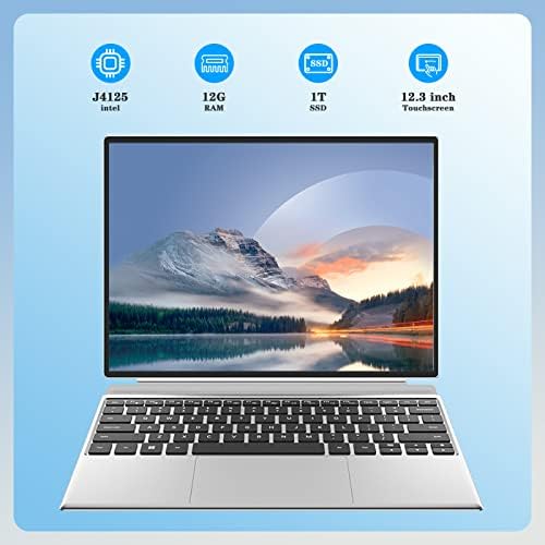 2 во 1 лаптоп компјутер, Intel J4125 процесор Виндоус 11 екран на допир 12.3 HD дисплеј со одвојлива тастатура 12 GB RAM меморија, 1T