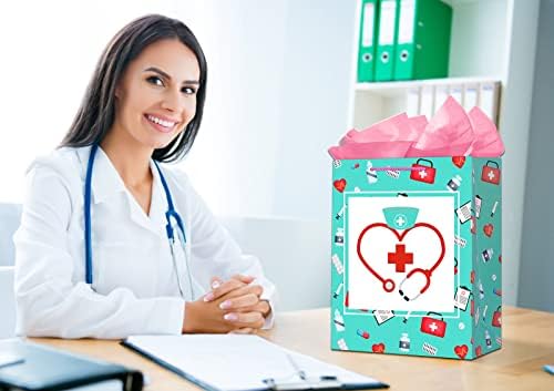 SICOHOME Медицинска Сестра Подарок Кеси 13 Дипломирање Подарок Торба Со Ткивна Хартија И Честитка За Медицинска Сестра Подароци За Жени
