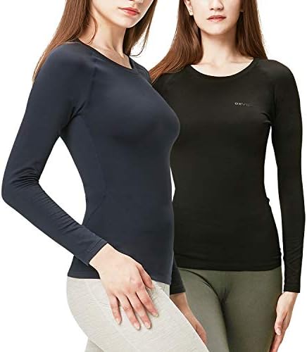 Девопс женски 2 пакувања термички кошули со долг ракав Компресија на компресија на врвовите