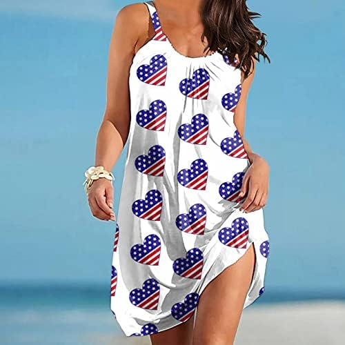 Kuaileya плус фустани со големина жени лето плажа пролетна лента за печатење симпатична фустан замав прикриена без ракави без ракави