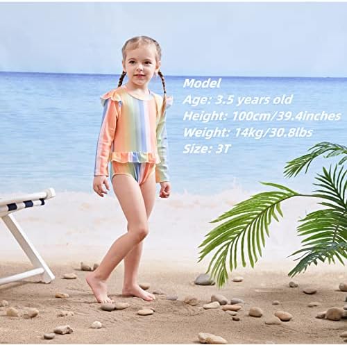Детско бебе девојче костим за капење Симпатична една парчиња костум за капење со сончање со долги ракави за осип на растителни
