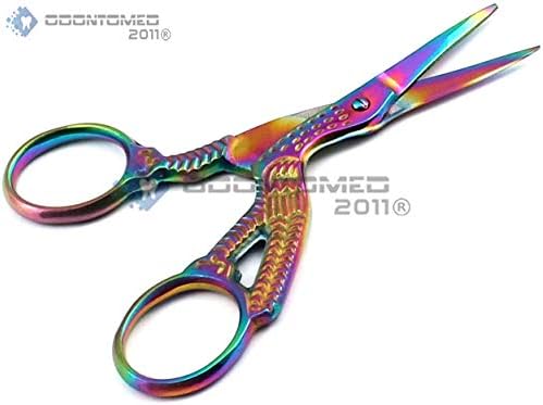 ОДОНТОМЕД2011 Ножици за везови мулти титаниум виножито боја, не'рѓосувачки челик остри ножици за занаетчиство за шиење, уметничко дело, навои,