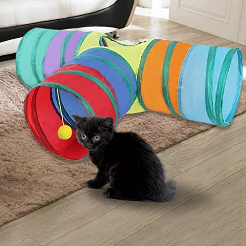 Baoblaze 3- Тунел, играчки за мачки кои се склопуваат тунел тунел со топки, за зајаци, материјали за домашни миленици