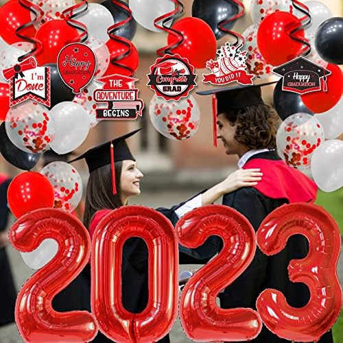 Црвени И Црни Украси За Дипломирање 2023 Честитки Град Банер Црвени И Бели Украси За Дипломирање Класа Од 2023 Година Украси За Дипломирање
