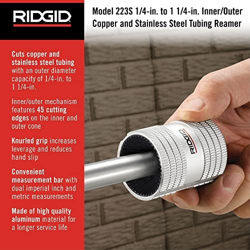 Ridgid 29983 Model 223S 1/4 до 1-1/4 Внатрешен/надворешен бакар и не'рѓосувачки челик цевки и цевки Reamer & 31632 Model 151 секач за брзо