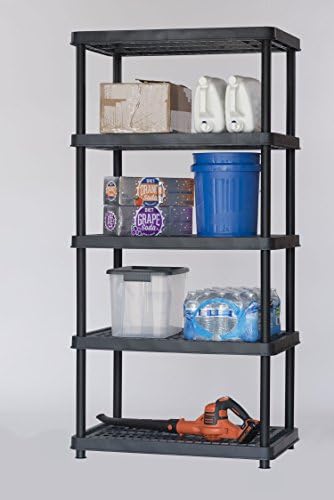 Keter Resin 5-Tiger Freestanding Multipursose Sholf Display Rack за подрум, кујна и полици и организација за складирање на гаражи,