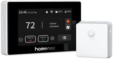 Homenex Wi-Fi паметен термостат со 1 далечински сензор, дисплеј на допир, потребна C-жица, компатибилен со Alexa
