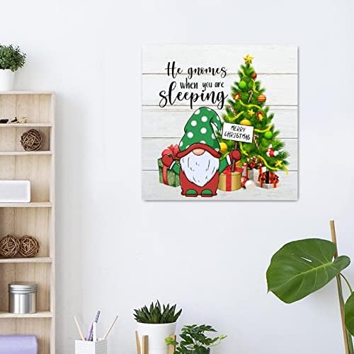 Божиќни дрво знаци Тој gnomes кога спиете дрвен wallиден знак гном новогодишна елка христијанска домашна wallидна декор весела