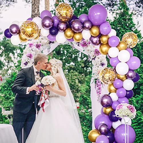 Виолетова бела и златна балон Гарланд комплет - 18инч виолетова балон и златен конфети балон, 10 -инчен бело виолетова латекс балони и