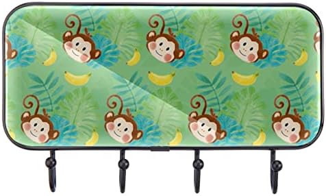 Цртан филм Мајмуни Банани Тропски Лисја Печатење Палто Решетката Ѕид Монтирање, Влезот Палто Решетката со 4 Кука За Капут Капа