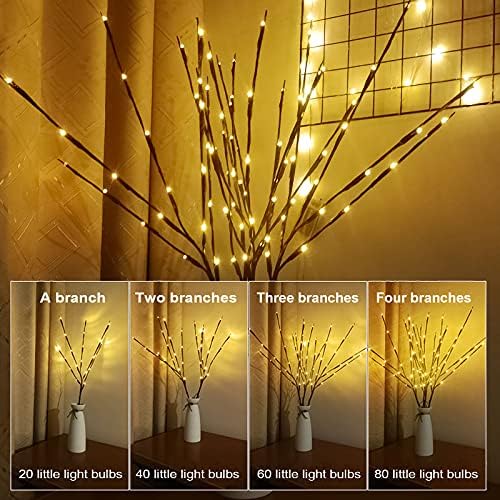 DMYUKI 4PACK Twig Lights, декорација на гранки со 80 топли бели LED диоди батерии напојувани, LED декоративни гранчиња за вазни, приклучоци