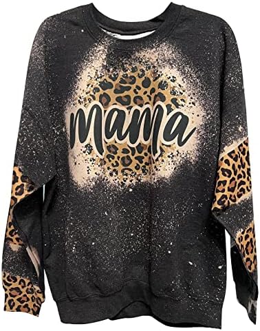 Lanmertree Mama Crewneck Sweatshirt за жени гроздобер леопард изветвена графичка лесна маичка мама подароци пулвер врвови