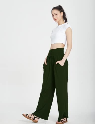Обични широки панталони со широки панталони за женски панталони со високи панталони со високи половини со џебови со џебови
