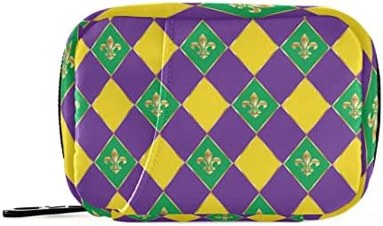 Mardi Gras Fleur de Lis Masquerade Pell Case Tag Pell Организатор кутија со патент преносен витамин риба масло лекови куќиште за патни деловни