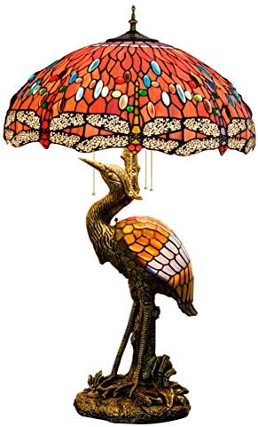 Рустикален Тифани Стил Табела за ламба 20 Тифани стил Машки птици биро за ламба црвена лампарбава стаклена абажур за дневна