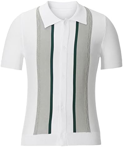 Менс летни голф кошули гроздобер шарена лесна кошула за плетење, обични копчиња по кратки ракави на блузи врвови