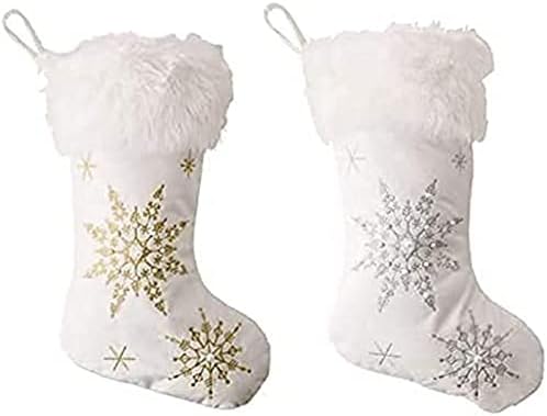 АЛРЕМО ХУАНГКСИНГ - Снегулка Божиќно порибување бисер бел кадифен чорапи за бонбони за подароци украси за деца подароци за камин.