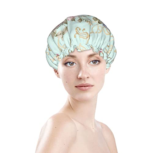 Womenените што можат да се користат за истегнување на полите, капа за коса, цветна акварела цветна пролет двојни слоеви водоотпорна капа за