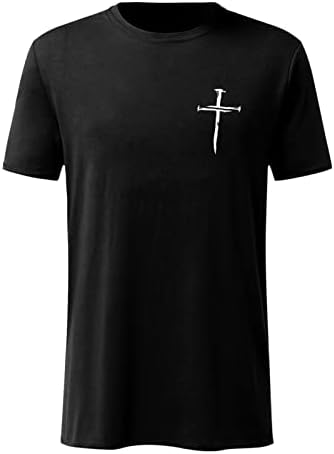 Beuu 2022 Нови летни маички војници со кратки ракави маици тенок вклопуваат Исус крст печатење на екипажот на екипажот Основни обични врвови