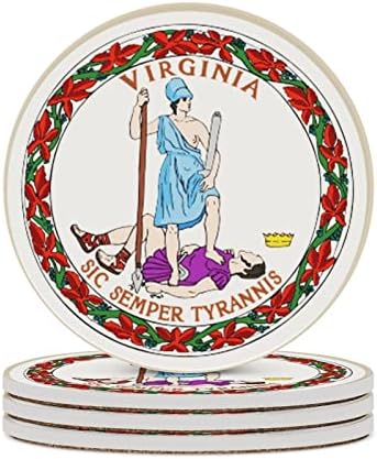 Вирџинија Државно Знаме Подлоги За Пијалоци Тркалезни Керамички Подлоги Душеци За Заштита На Масата Со Основа Од Плута ЗА Домашен