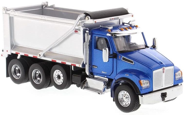 За Caterpillar за Kenworth T880 Sffa Ox Stampede Dump Truck - Metallic Blue - Transport Series Limited Edition 1/50 Diecast Truck Pre -изграден