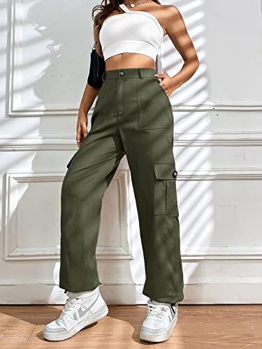Лолоци карго панталони за жени со висока половината тактичка улична облека, обични панталони со 6 џебови кои влечат манжетни за