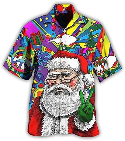 Mensgta Mens Printed Christmas Brignats Short Sneove Копче надолу кошули со кошули за човекот Супер М