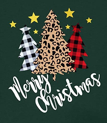 Среќна Божиќна маичка за жени Божиќна карирана леопард дрво за печатење блуза со долги ракави за одмор на врвови на врвови