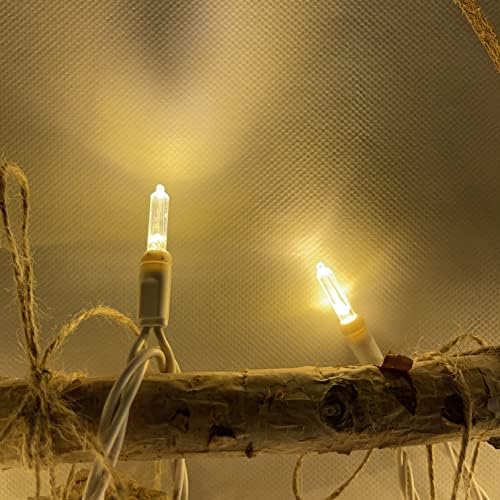 Yirunfa Божиќни низа светла 50 топло бело LED T5 XMAS Light 17ft, 120V UL, бела жица за поврзување за украси на отворено и затворено, свадба, дрво, градина, спална соба