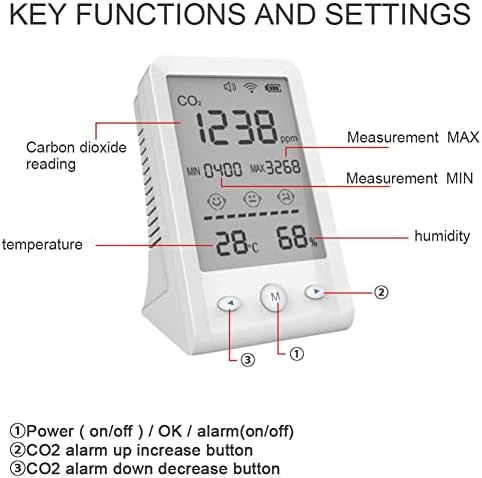 Houkai CO2 метар дигитален температурен сензор за влажност Тестер тестер за квалитет на воздухот Монитор за квалитет на јаглерод диоксид